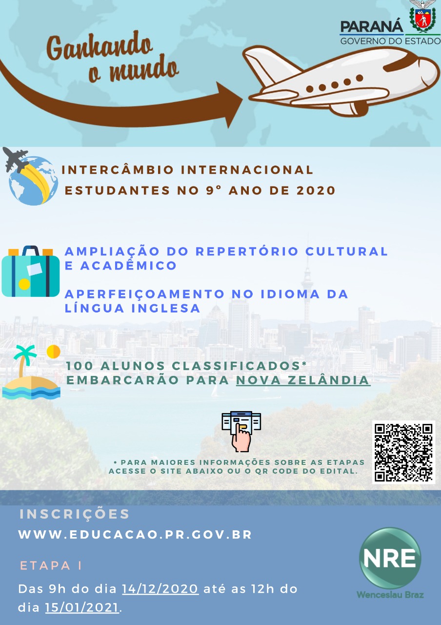 Edital de seleção dos estudantes para participarem do Programa de Intercâmbio Internacional “Ganhando o Mundo”.