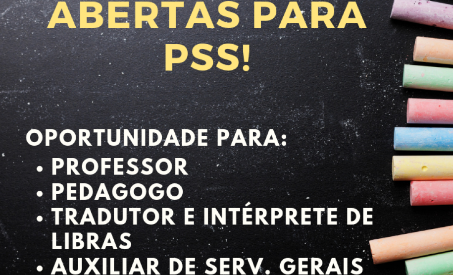 Estão abertas, a partir de hoje, 27, até o dia 03 de julho, as inscrições para o Processo Seletivo Simplificado (PSS) para contratação emergencial de professores, professores pedagogos, tradutores e intérpretes de Língua Brasileira de Sinais e de auxiliares de serviços gerais.